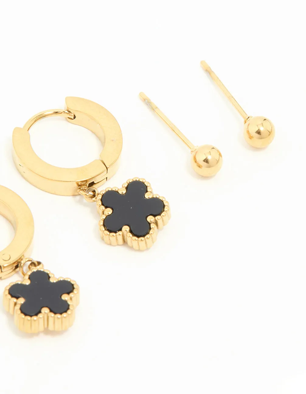 Waterproof Gold Plated Stainless Steel Flower & Star Earrings 3-Pack