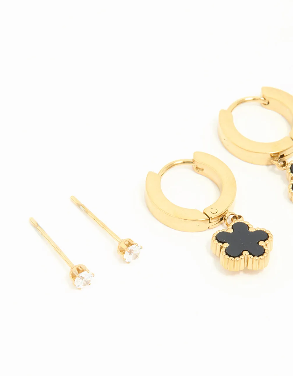 Waterproof Gold Plated Stainless Steel Flower & Star Earrings 3-Pack