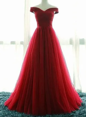 Wine Red Tulle A-line New Prom Dress, Elegant Party Dress