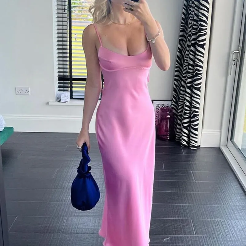 Women Camis Satin Long Dresses Elegant Sleeveless