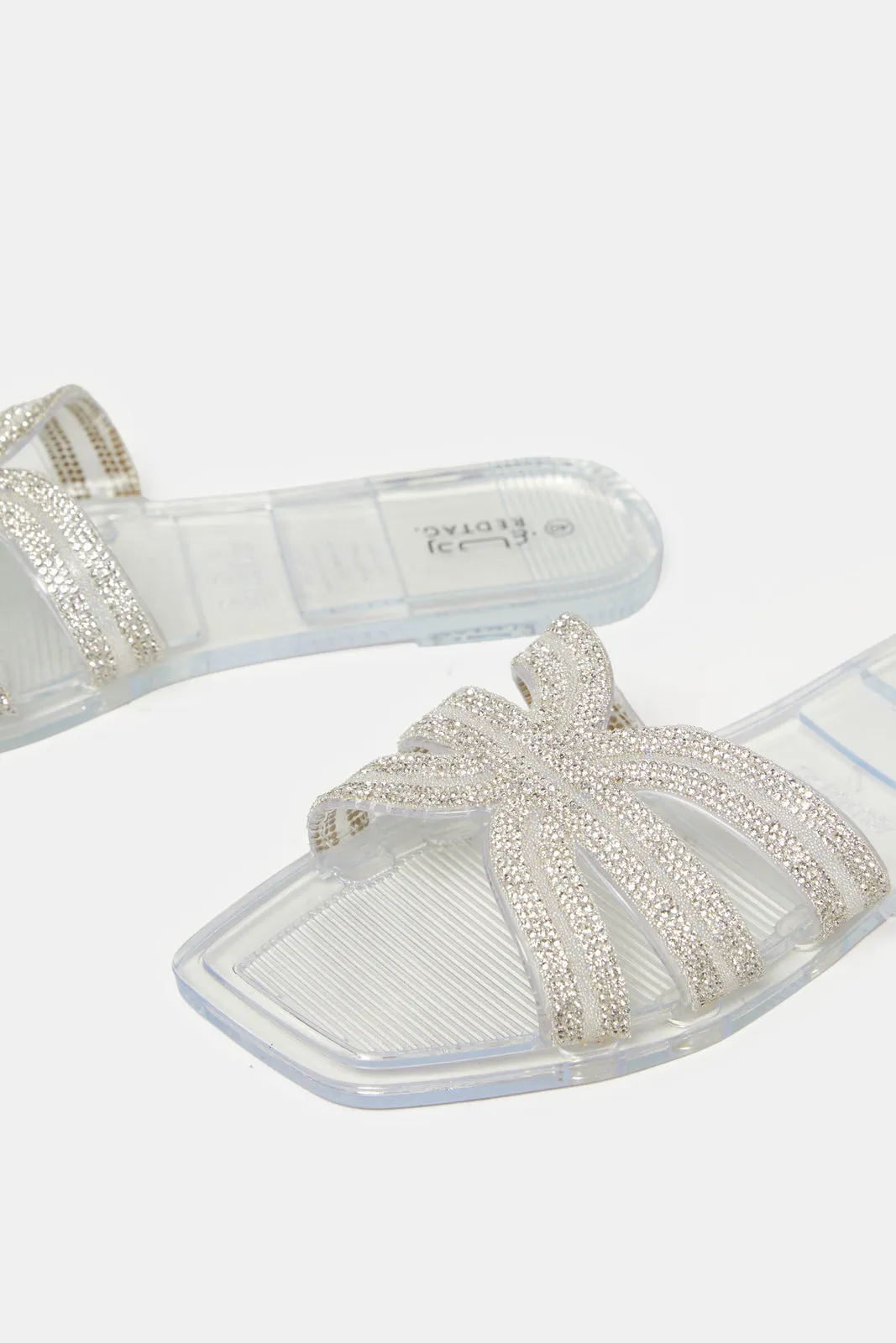 Women Clear Strappy Embellished Mule