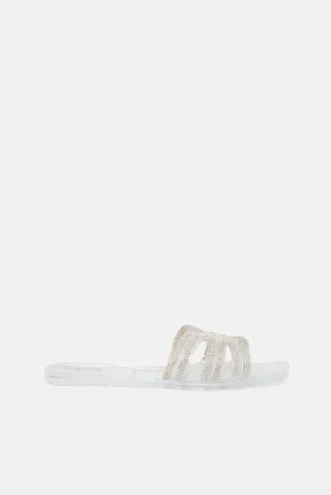 Women Clear Strappy Embellished Mule