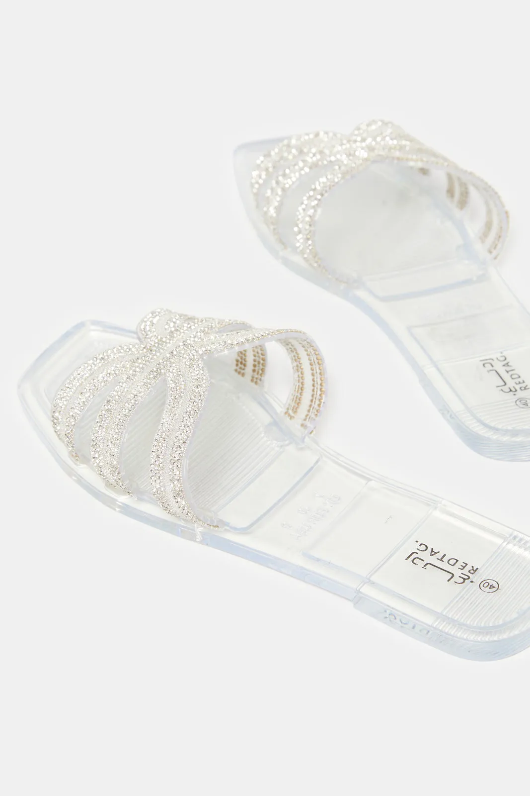 Women Clear Strappy Embellished Mule