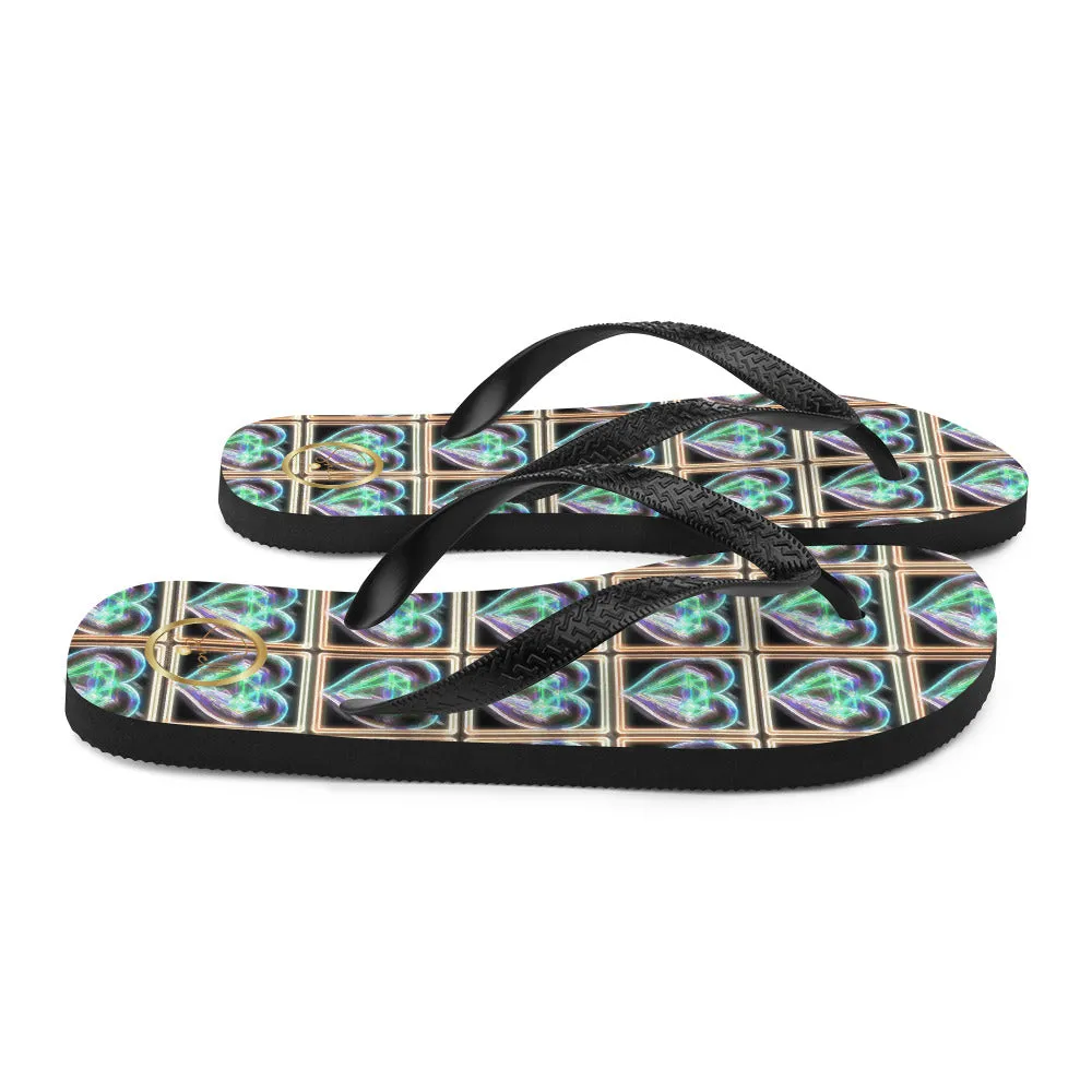 Women's Electric Heart Blue Green Flip-Flops