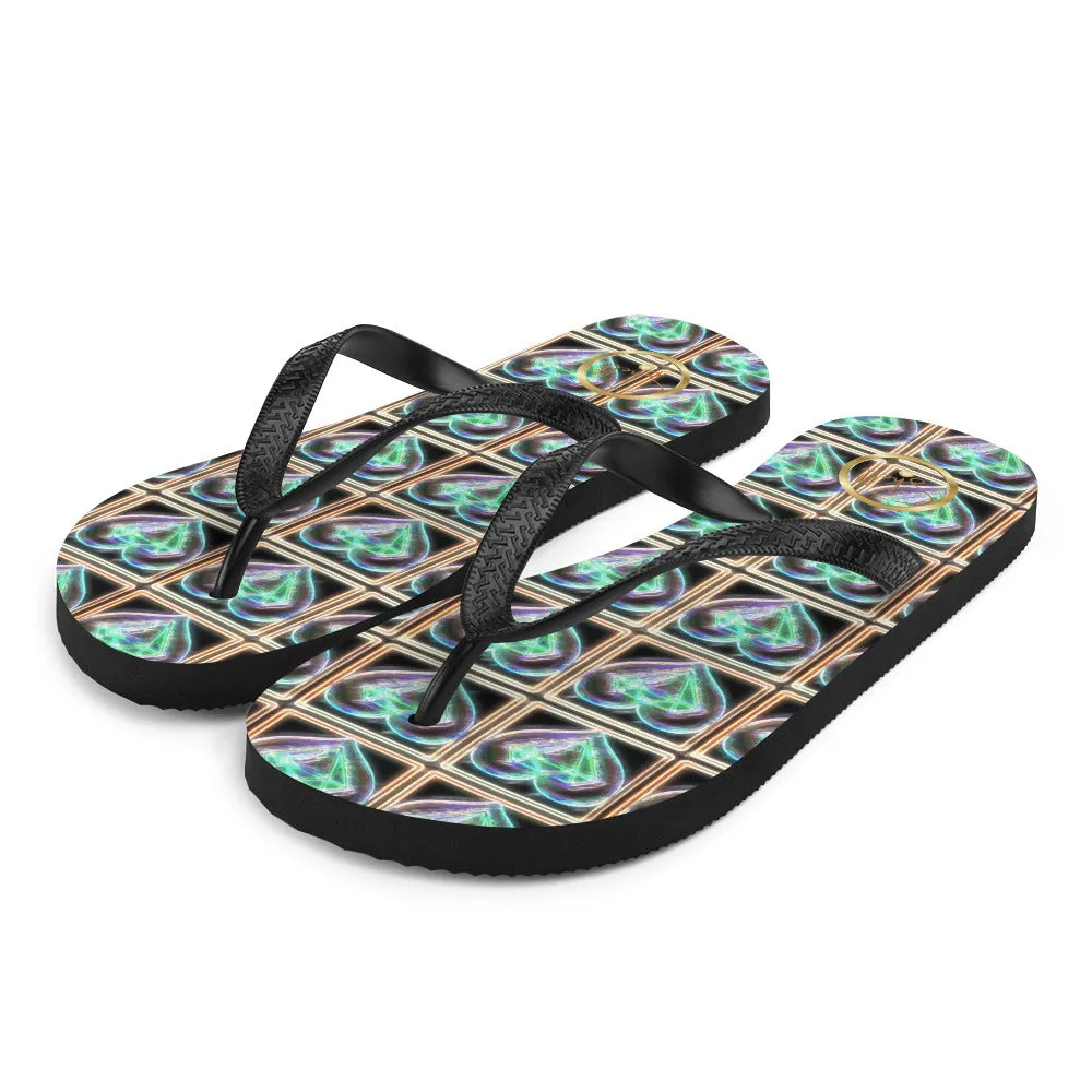 Women's Electric Heart Blue Green Flip-Flops