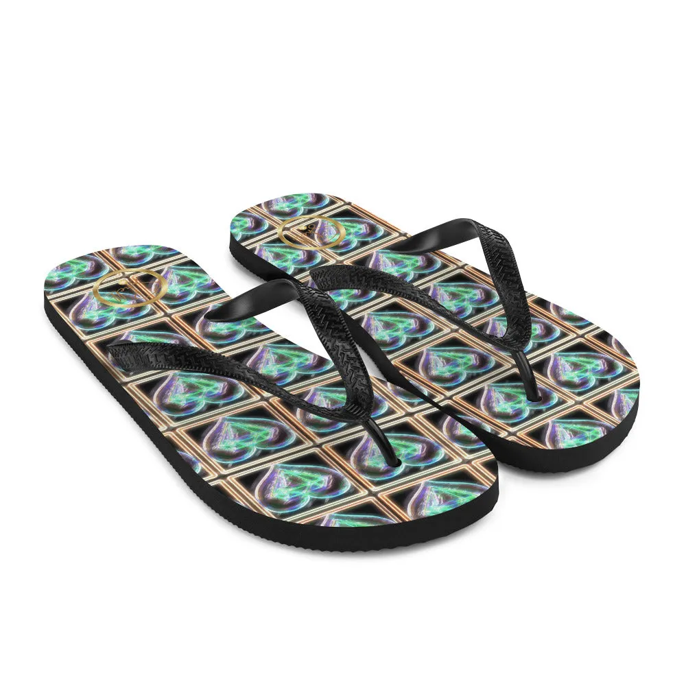 Women's Electric Heart Blue Green Flip-Flops