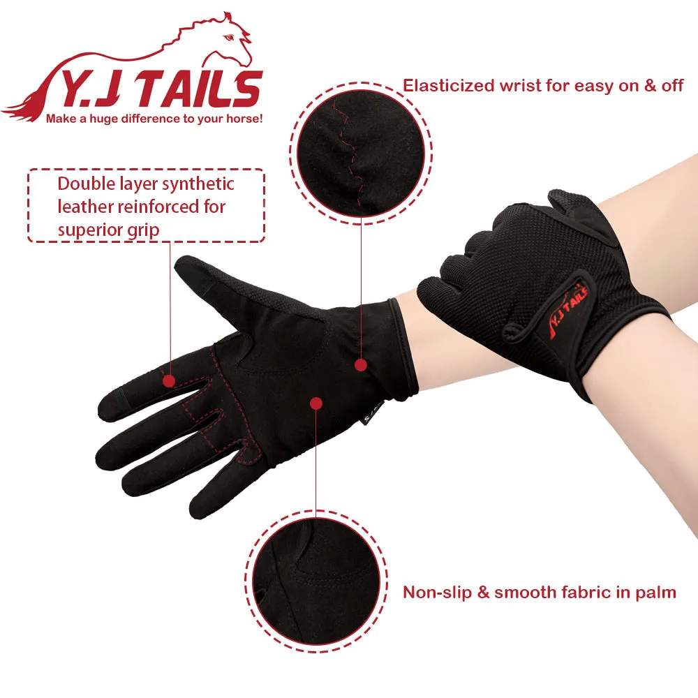 Y.J TAILS Women's Horse Riding Gloves Equestrian Women Ladies Girls